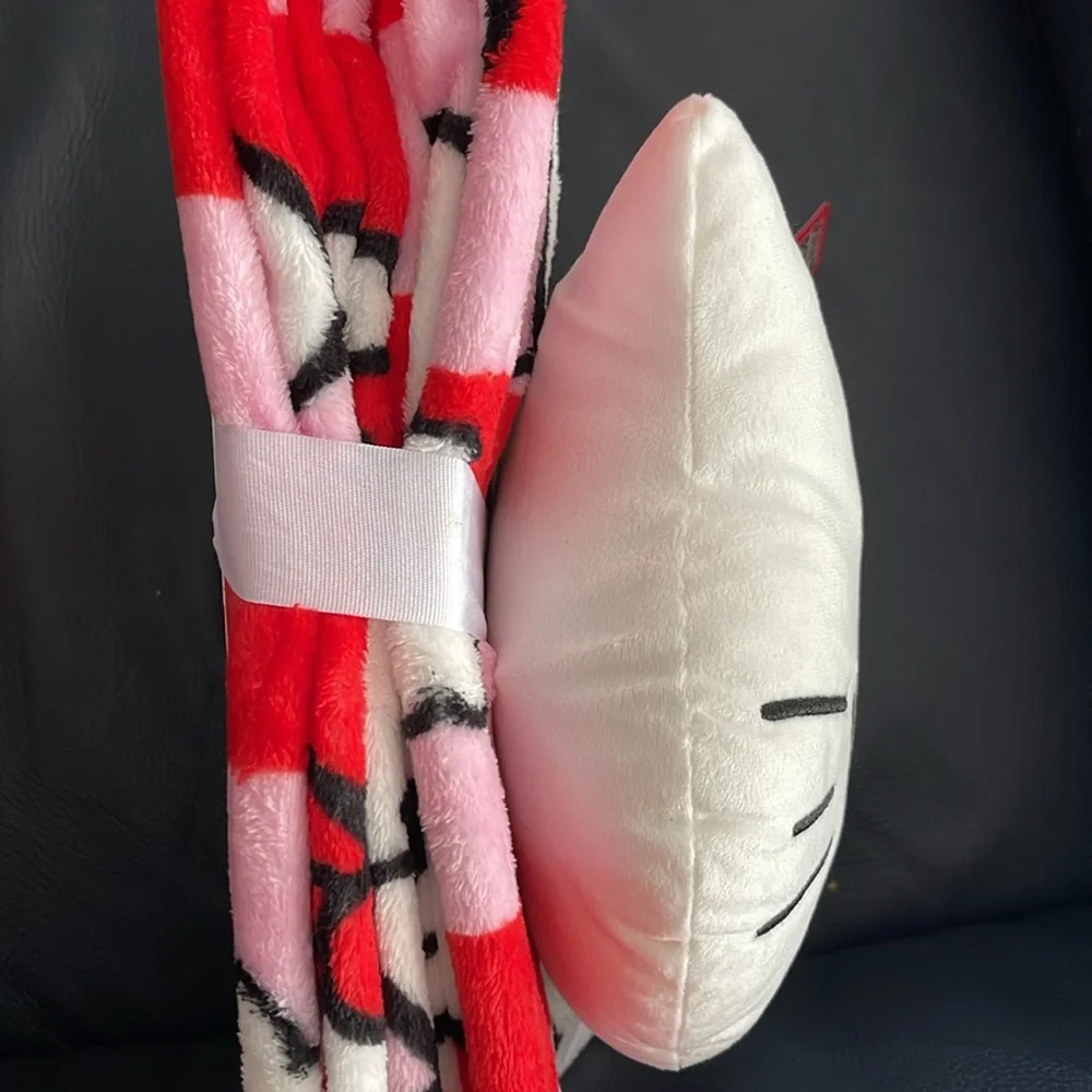 Hello Kitty Throw Pillow & Plush Blanket Set 60x90” Cute Cat Pink Red Nogginz